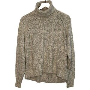 Jack BB Dakota Cable Knit Sweater marled grey taupe turtleneck XS Coastal Granny